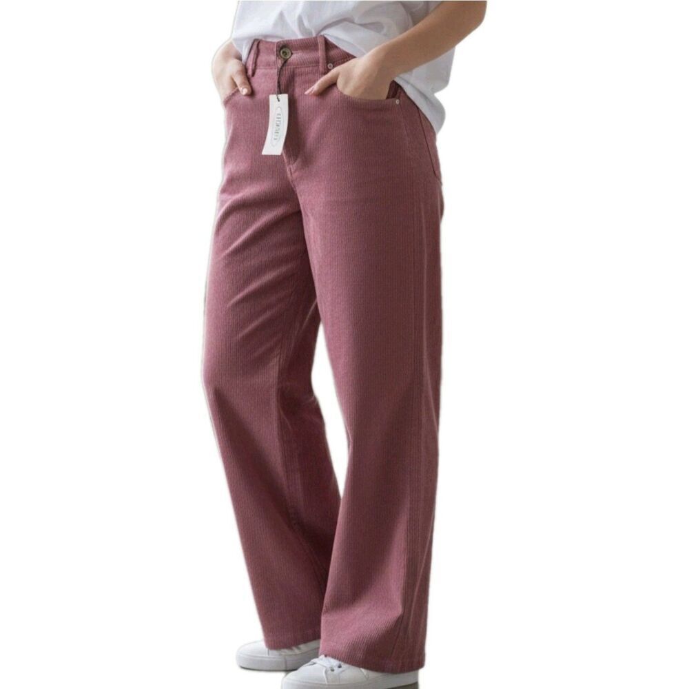 Cider Corduroy Pants Womens Size L Dusty Rose Flat Front Straight Leg Mauve NWT